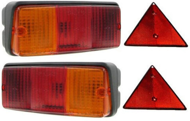 Anhängerbeleuchtungs- und Warndreieck-Set – 2 Vierfunktionsleuchten – 2 x 155 mm Warndreiecke – P21W/R10W-Leuchtmittel n...