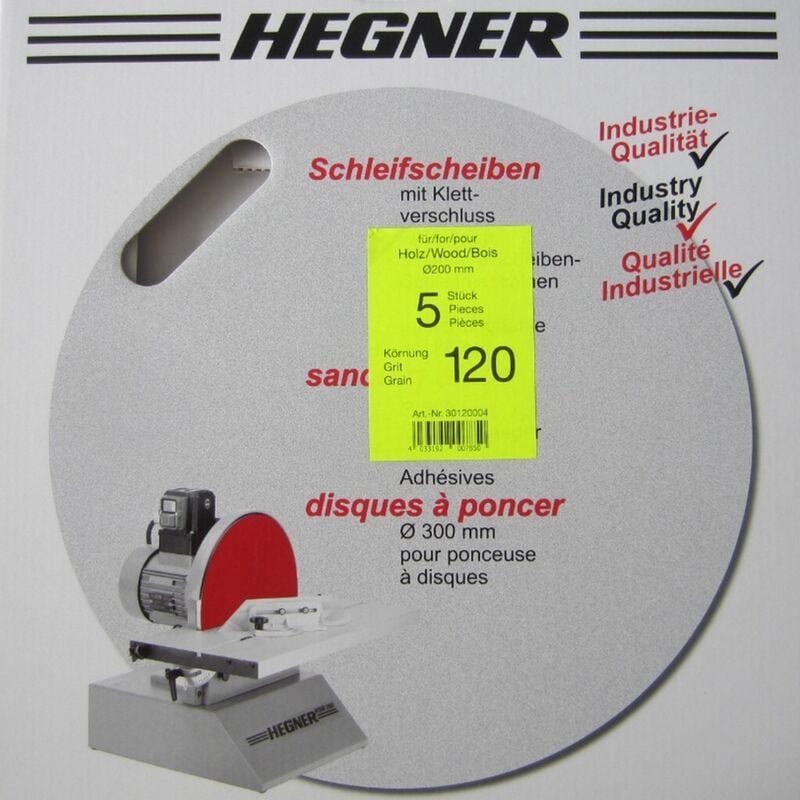 Schleifpapier / Schleifscheiben f. Holz, 5 St 200mm, Korn 120 30120004 - Hegner
