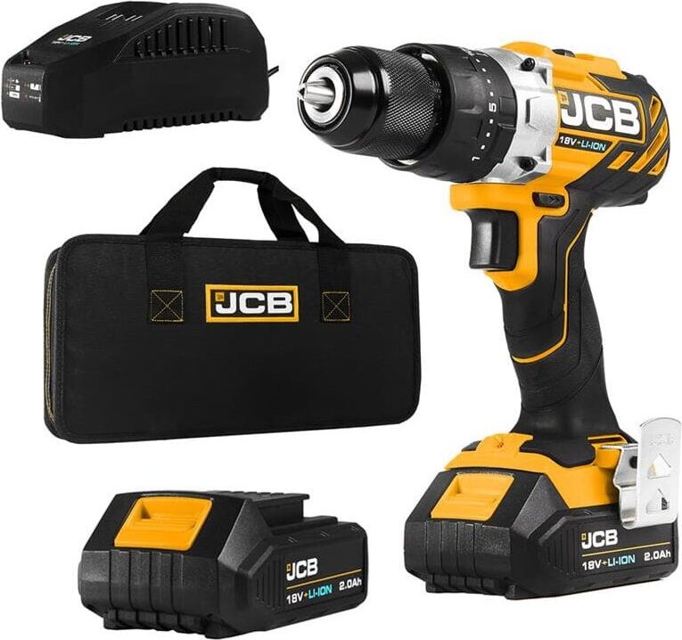JCB - Akku Schlagbohrschrauber 18V inkl. 2x 2,0 Ah Akkus Ladegerät und Tasche