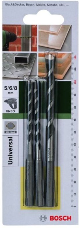 Accessories 2609256918 Hartmetall Mehrzweckbohrer-Set 3teilig 5 mm, 6 mm, 8 mm SDS-Quick 1 s - Bosch