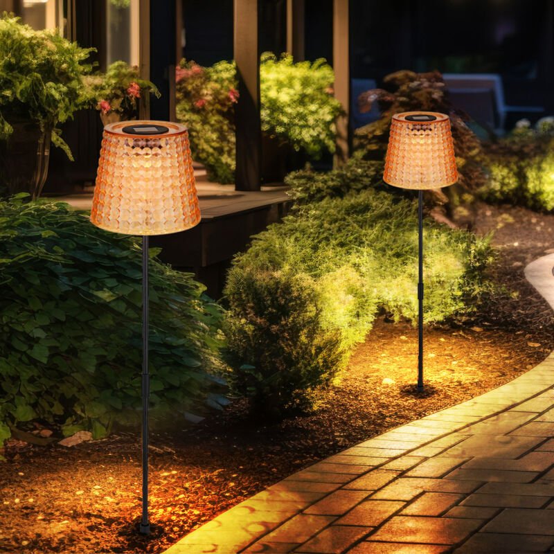 Led Solarleuchte Gartendeko Außenlampe Kristallleuchte, amber schwarz Kunststoff, Akku IP44 Erdspieß, 3000K warmweiß, 2e...