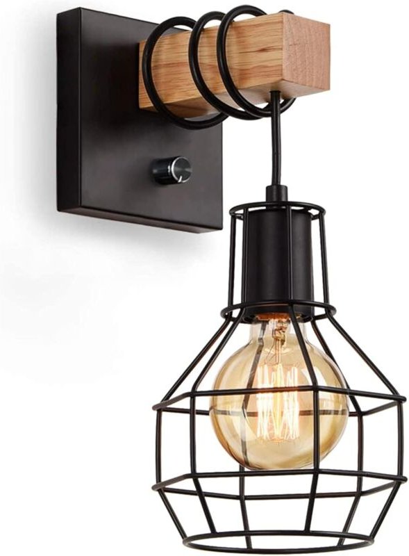 Industrielle Wandleuchte für den Innenbereich, Vintage Käfig, dimmbar mit Schalter, E27, schwarz (ohne Leuchtmittel)