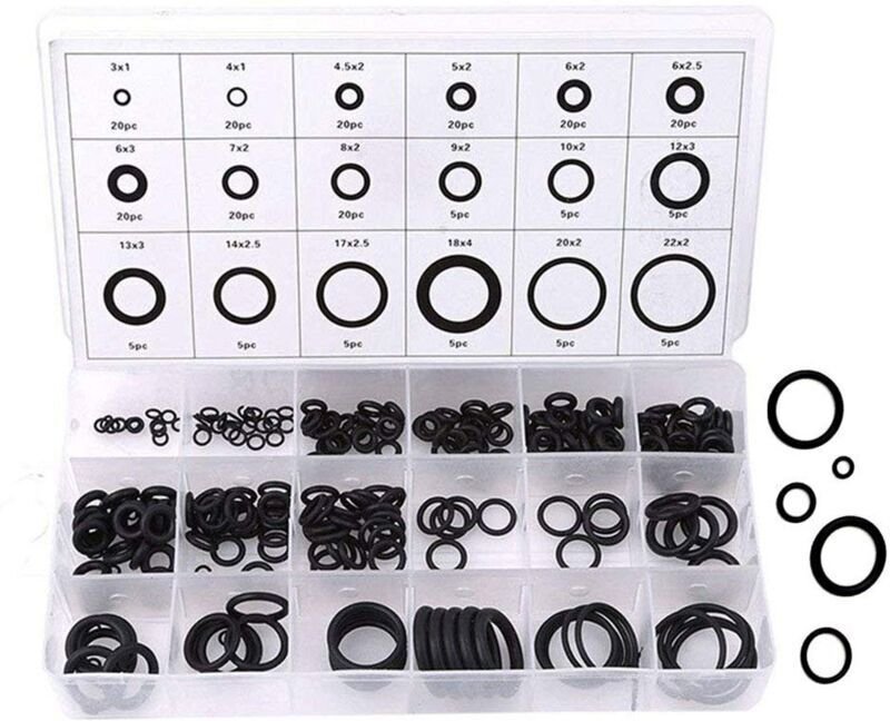 O-Ring-Set, 225 Antivibrations-Gummischeiben, 18 Größen, Sortiertes O-Ring-Set, O-Ring-Unterlegscheiben-Set (Schwarz)