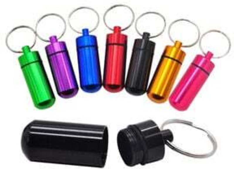 Medizinfläschchen aus Metall und wasserdichter Schlüsselanhänger