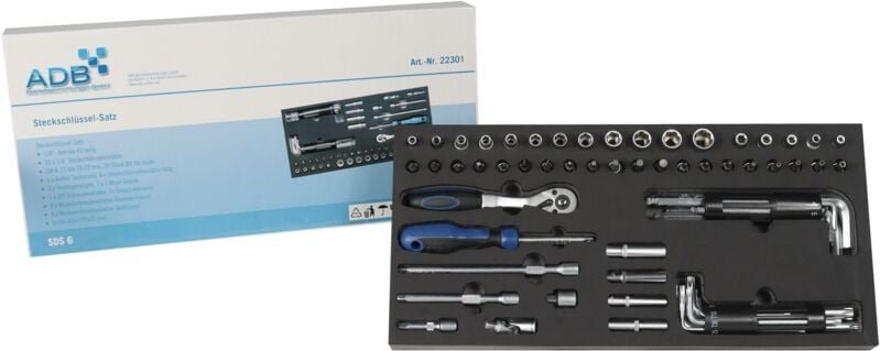 Werkzeugeinlage Werkstattwagen Schubladen Einlage Steckschlüssel 63-teilig - ADB