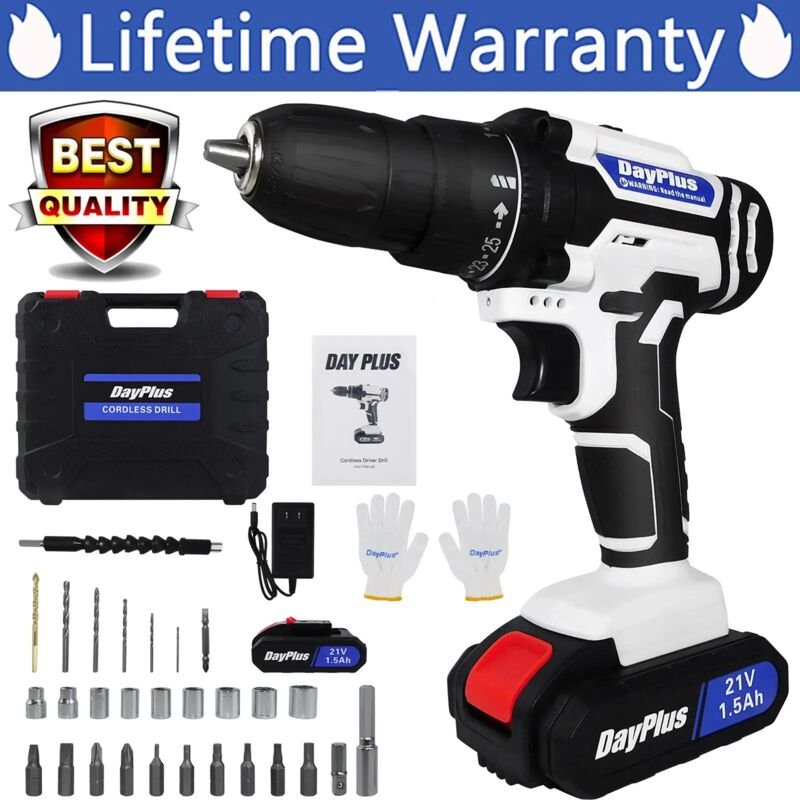 Akku-elektrischer Bohrer 21V Treiber led Schraubendreher Bohrer Werkzeug Combi mit 2X Batterie