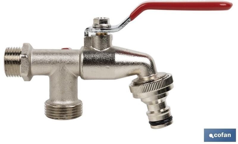 Wasserhahn mit Schlauchgriff und Doppelauslass 1/2 x 3/4 x 3/4