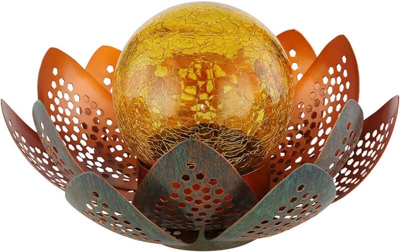 Garten Außenlampen Solarleuchte dekorative led Solarleuchte im Lotusblüten Design, Glaskugel goldfarben, led, 22cm, Terr...