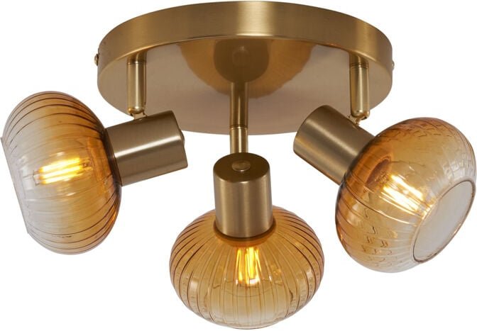 Moderne Deckenstrahler Gold mit Bernstein Glas rund 3-flammig - Teddy