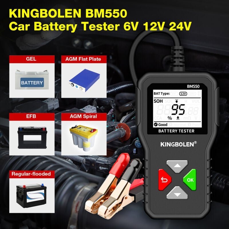Batterietester, BM550. Autobatterieprüfgerät. 6V 12V 24V 100-2000 CCA 2 AH-220AH-Batteriesystem erkennen Auto-Batteriean...