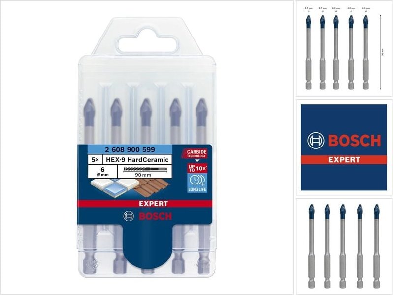 Expert HEX-9 HardCeramic Dachziegel Bohrer Set 6,0 x 90 mm 5 tlg. ( 2608900599 ) Carbide Technology - Bosch