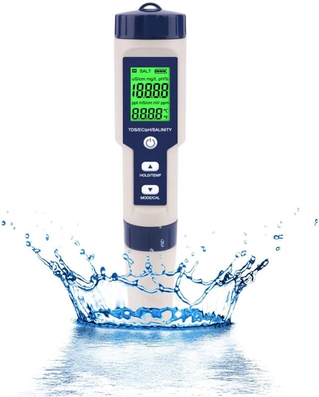 Elektronischer 5-in-1-PH-Meter-Tester, misst pH-Wert, tds, EC-Salzgehalt und Temperatur, Wasserqualitätstester, LCD-Anze...