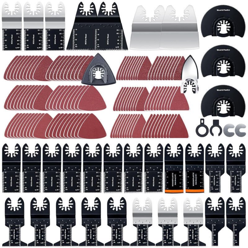 Set mit 156 universellen oszillierenden Multifunktionswerkzeug-Sets aus Holz und Kunststoff mit Schnellwechselaufsätzen ...