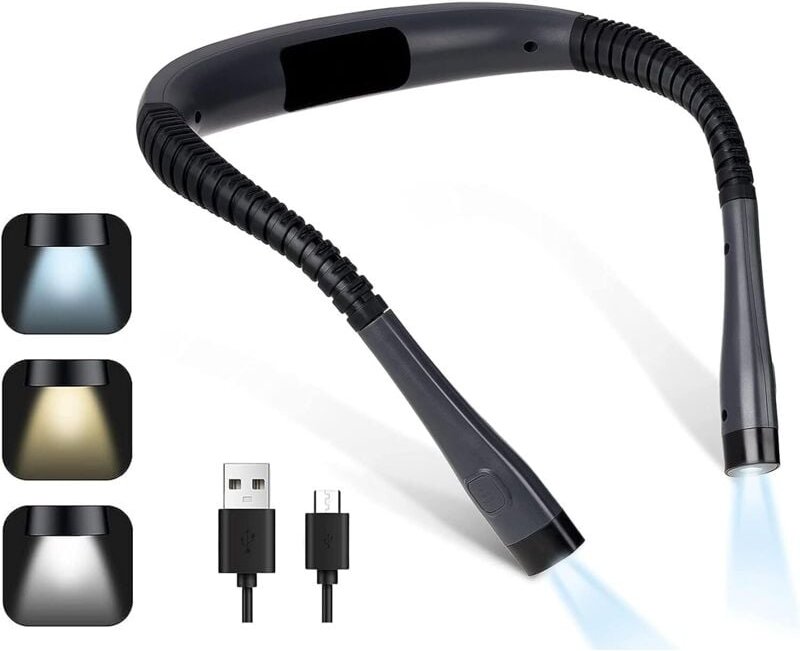 Wiederaufladbare Hals-Leselampe fürs Bett, 3 Farben, 3 Helligkeitsstufen, faltbare Arme, langlebig, perfekt zum Lesen, S...
