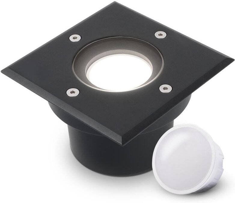 LED Bodeneinbaustrahler Schwarz FLACH eckig 230V IP67 - Leuchtmittel: 5W 4000K DIMMBAR 120° - Anzahl: 1x