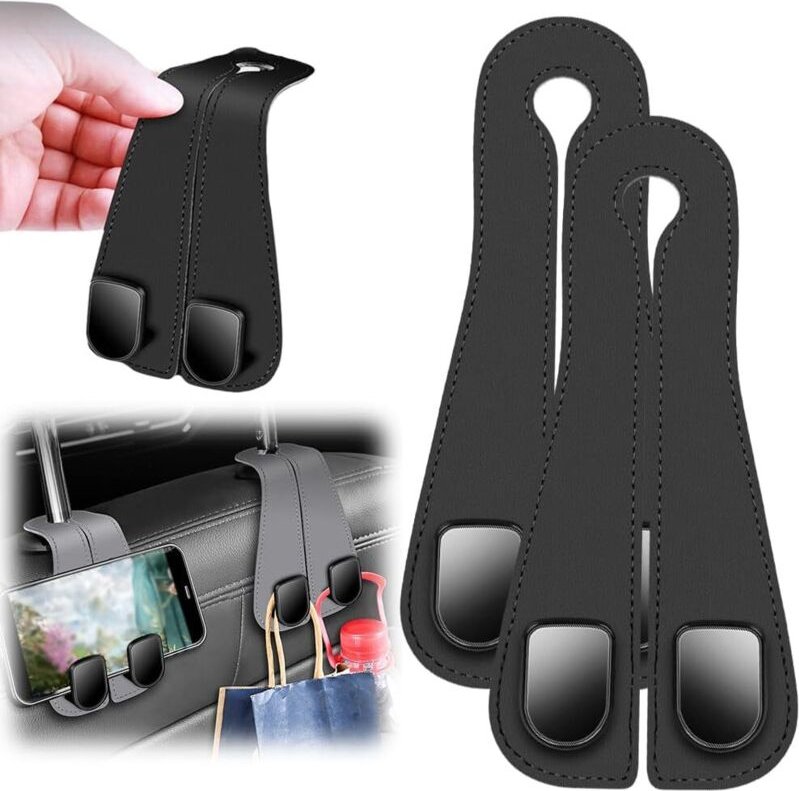 2 Stück Auto-Kopfstützenhaken, Doppel-Kopfstützenhaken, Haken zur Aufbewahrung der Autositzlehne, Schwarz