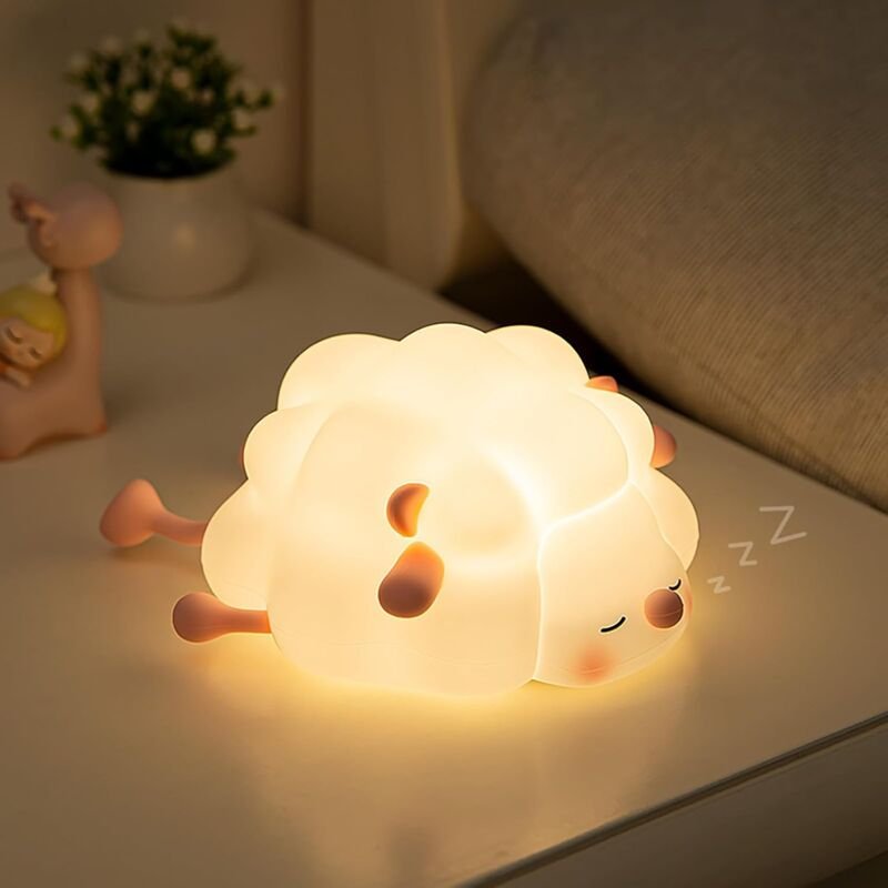 Thumbnail - Kcvv - Baby-Nachtlicht, Lamm-Kinder-Nachtlicht, wiederaufladbare USB-Nachttischlampe aus Silikon mit Timerfunktion, Kawa...