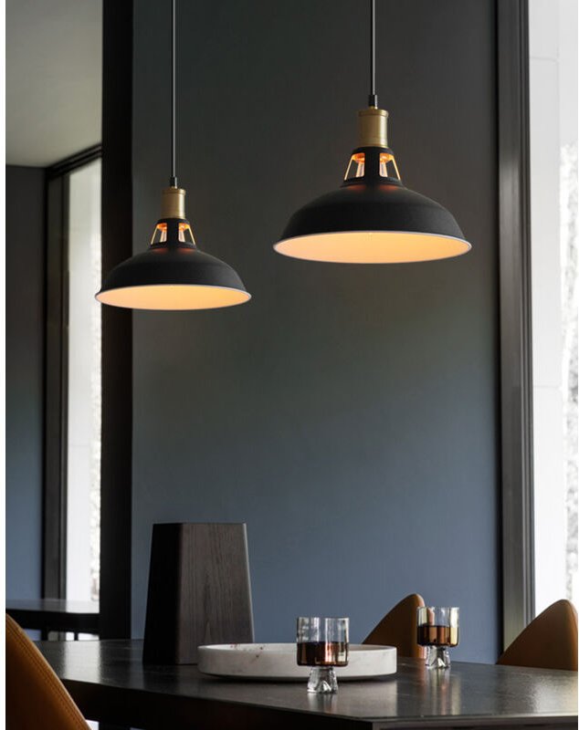 2er Pendelleuchte Lampenschirm Vintage Hängelampe aus Metall Edisen E27 Lampe für Loft Esszimmer Wohnzimmer Flur (Schwar...