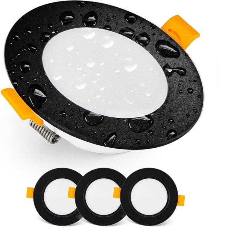 LED Einbaustrahler LED Deckenstrahler IP54 für Badezimmer, Feuchträume, Warmweiß 3000K 3er Set extra flache runde LED St...