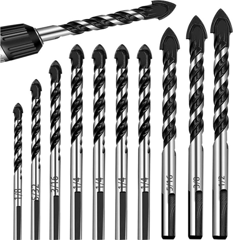 Tlily - Steinbohrer-Set für Glas/Fliesen/Kunststoff/Holz/Beton/Zement/Metall, professionelle Hartmetall-Bits, Set (1/8-1...