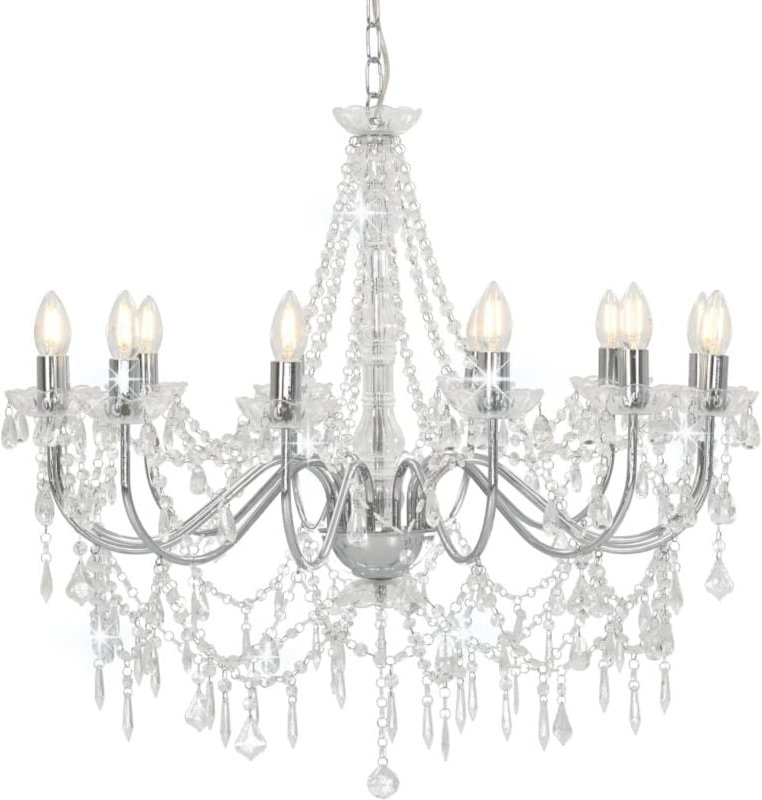 Kronleuchter mit Perlen Silbern 12 x E14-Fassungen - Vidaxl