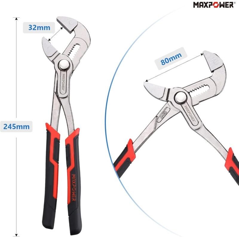 MAXPOWER 250 mm Multifunktionszange, 2-in-1 Multifunktionszange, maximale Maulöffnung: 80 mm, Feineinstellung per Knopfd...