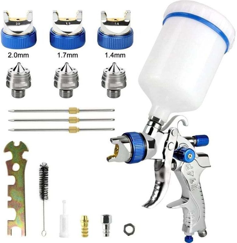 HVLP Professionelle Farbspritzpistole mit Schwerkraftzufuhr, 3 Düsen, 1,4 mm, 1,7 mm, 2,0 mm, 600-ccm-Becher, Schwerkraf...