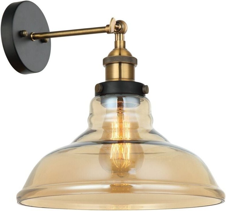 Hubert - Industrie- und Retro-Wandleuchte Schwarz, Gold 1 Licht mit Bernsteinschirm, E27 Dimmbar - Italux