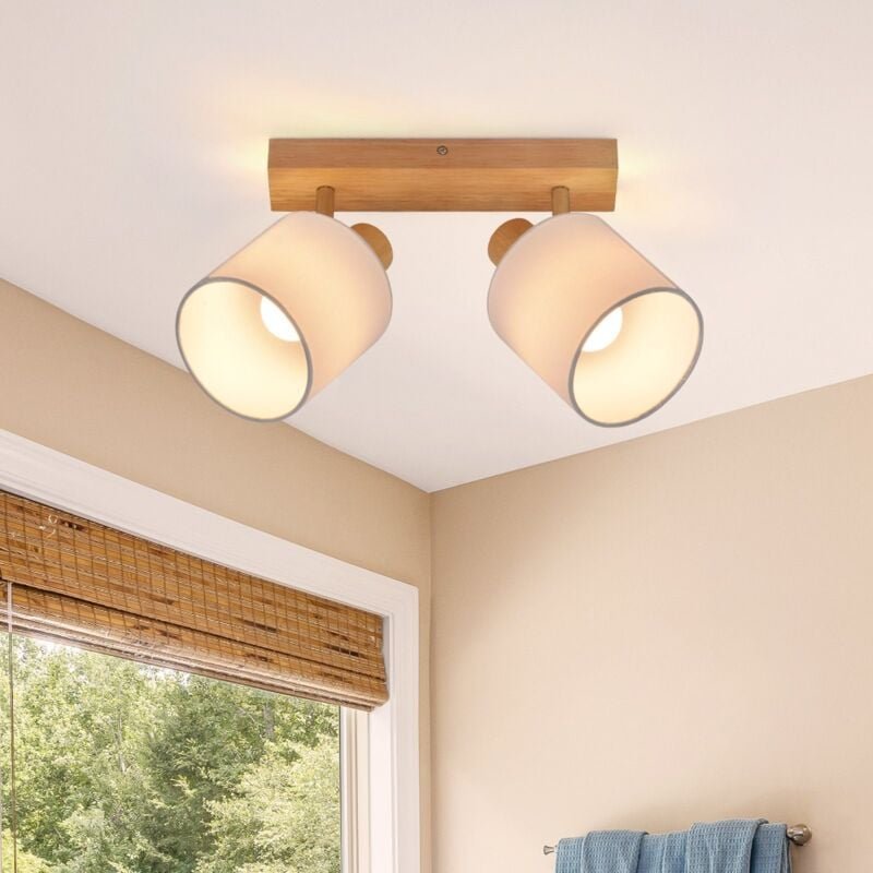 Deckenleuchte 2 Flammig Deckenlampe Flur - Deckenstrahler Vintage Holz Deckenspot Wandstrahler Schwenkbar 350° E14 MAX.2...