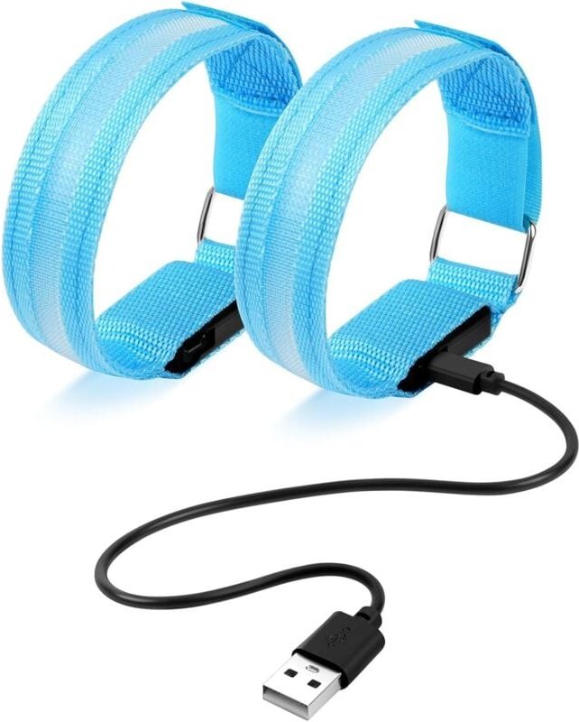 2-teiliges Set mit leuchtenden Armbändern, USB-wiederaufladbares LED-Sicherheitsarmband, verstellbares Leuchtarmband für...