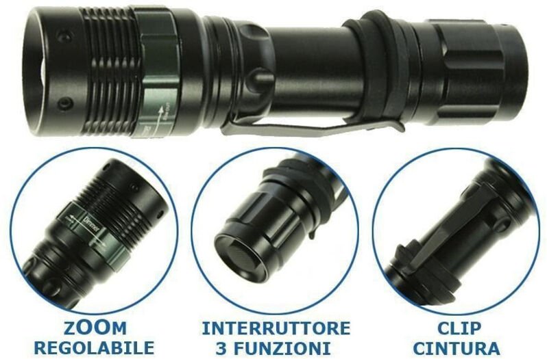 Trade Shop Traesio - Trade Shop - militärische taktische taschenlampe cree led mod polizei 5000 lumen schwarz mit gürtel...