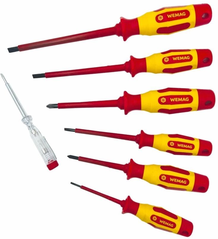 WEMAG Schraubendreher Set VDE 7 teilig 4x Schlitz 2x PH + Phasenprüfer