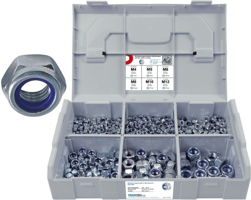FRANTOS L-BOXX Mini 605 tlg. Stoppmuttern DIN 985 Sortiment Set (Stahl verzinkt)
