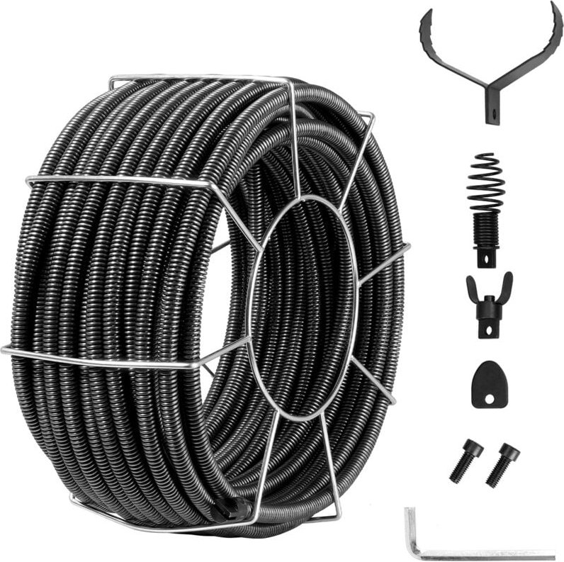 Mophorn - vevor Rohrreinigungsspirale 30 m x 19 mm, Rohrreinigungsspirale aus Stahl und 4 Schneidern für Rohre von 100 b...