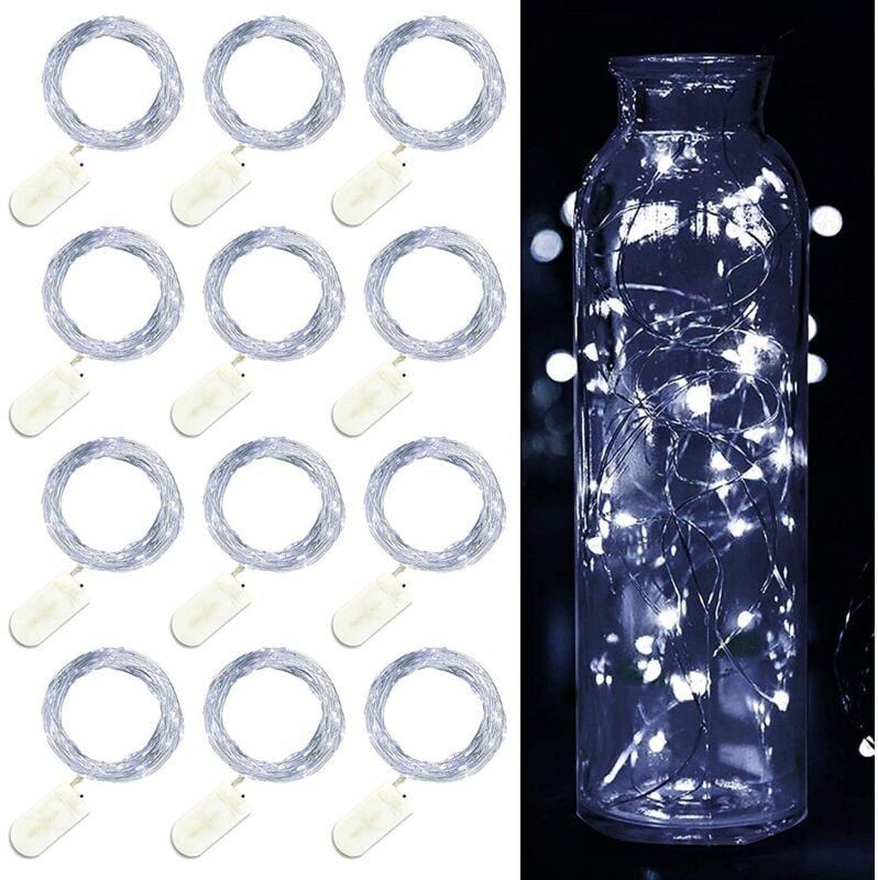 12 Stück LED-Lichterkette, batteriebetrieben, 2 m, 20 LEDs, Lichterkette, IP65, wasserdicht, LED-Girlande, Dekoration fü...