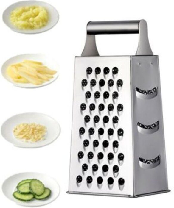Vierseitige Edelstahlreibe – Küchenreibe zum groben und feinen Reiben von Obst, Gemüse, Karotten, Käse, spülmaschinenfes...