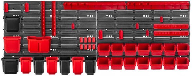 Werkstattwandregal, Wandplatten, 116 x 39 cm, Rot, 46 tlg. - Kadax