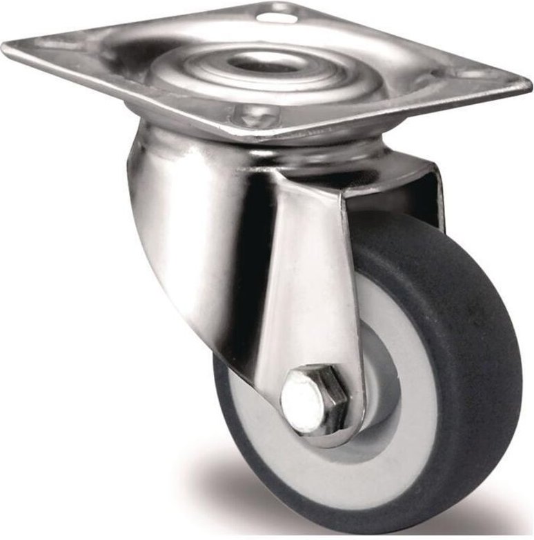 Lenkrolle Rad-Ø 50 mm Tragfähigkeit 50 kg mit Anschraubplatte Plattenbreite 60 mm Gleitlager Edelstahl TPE