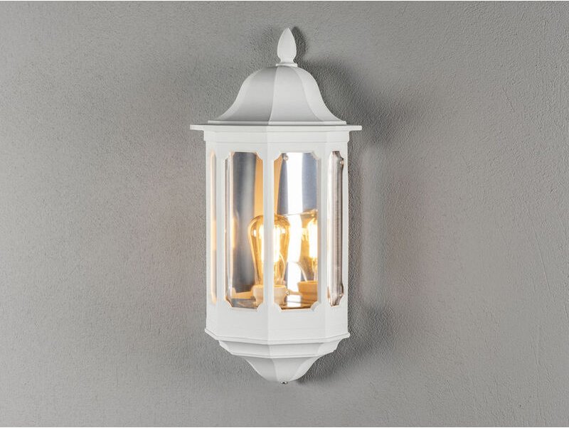 Meinewunschleuchte - led Außenwandleuchte, Halbschale Aluminium Weiß, Höhe 47cm