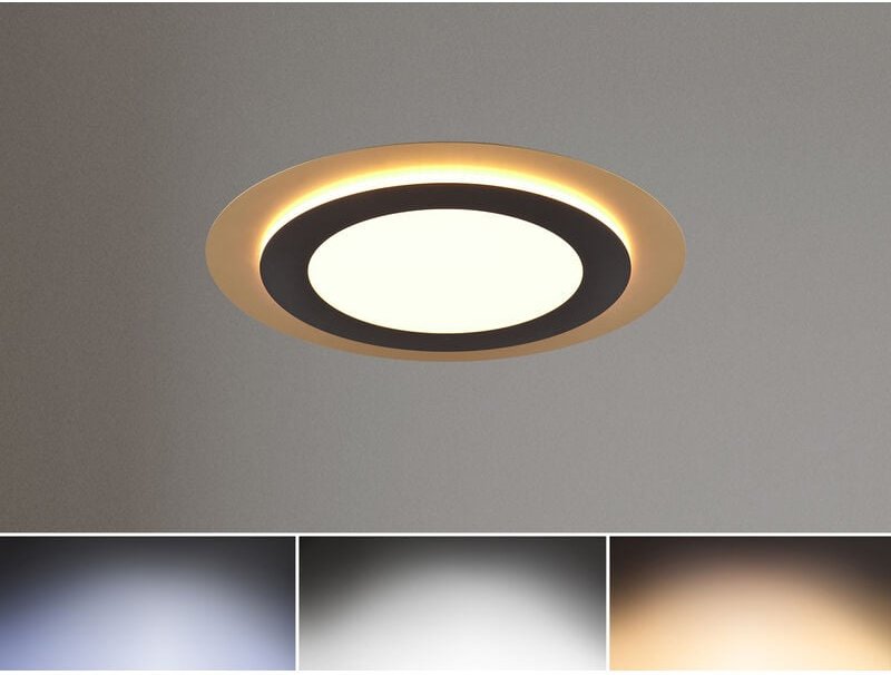 Flache LED Deckenleuchte MORGAN Schwarz Gold Fernbedienung dimmbar, Ø 45cm
