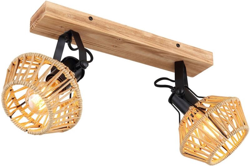 Deckenleuchte Deckenstrahler 2 Flammig Wohnzimmerleuchte Holzoptik Deckenlampe