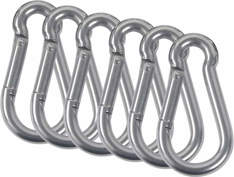 Ahlsen 6PCS Karabiner 304 Edelstahl Feuerwehrmann Federbelasteter Karabiner mit Befestigungskarabiner für Camping Wander...