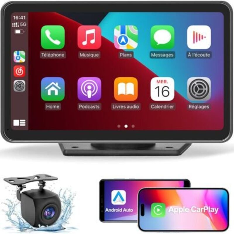 CarPlay Auto, tragbares kabelloses CarPlay & Android Auto mit 1080P-Rückfahrkamera, 7-Zoll-IPS-Touchscreen-Autoradio mit...