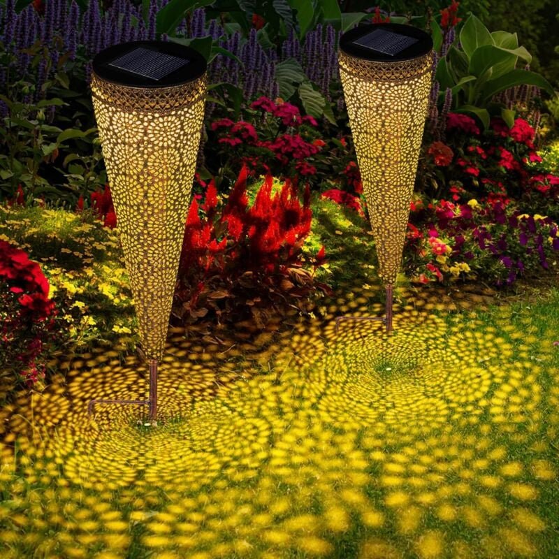 Solarleuchten Garten Außen, 2 Stück Solar Außenbeleuchtung Licht, IP65 wasserdichte LED Solar Bodenlampe Warmweiß Dekora...