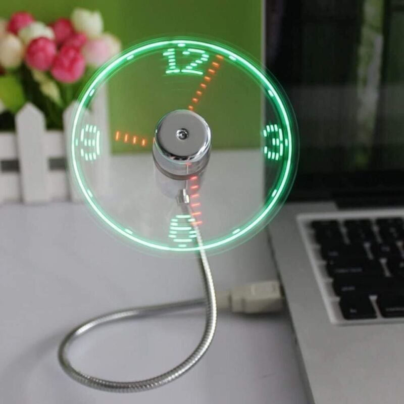 Vtizikl Mini ventilateur d'horloge USB, Col de cygne Flexible Horloge LED Ventilateur Usb Affichage de l'heure Ventilate...