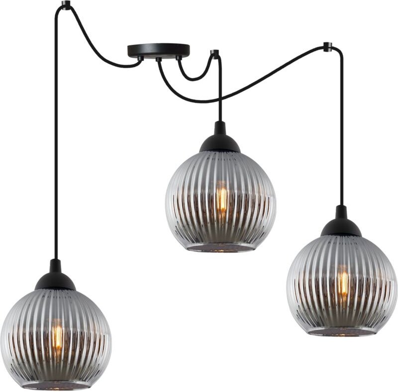 Riffle Spider Hängelampe Schwarz 3-Plattig Graphitform Kugel E27