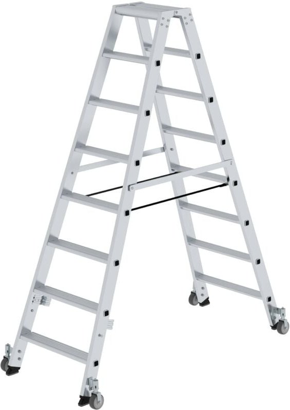 Günzburger Steigtechnik Stufen-Stehleiter beidseitig begehbar mit Rollen 2 x 8 Stufen - 041216