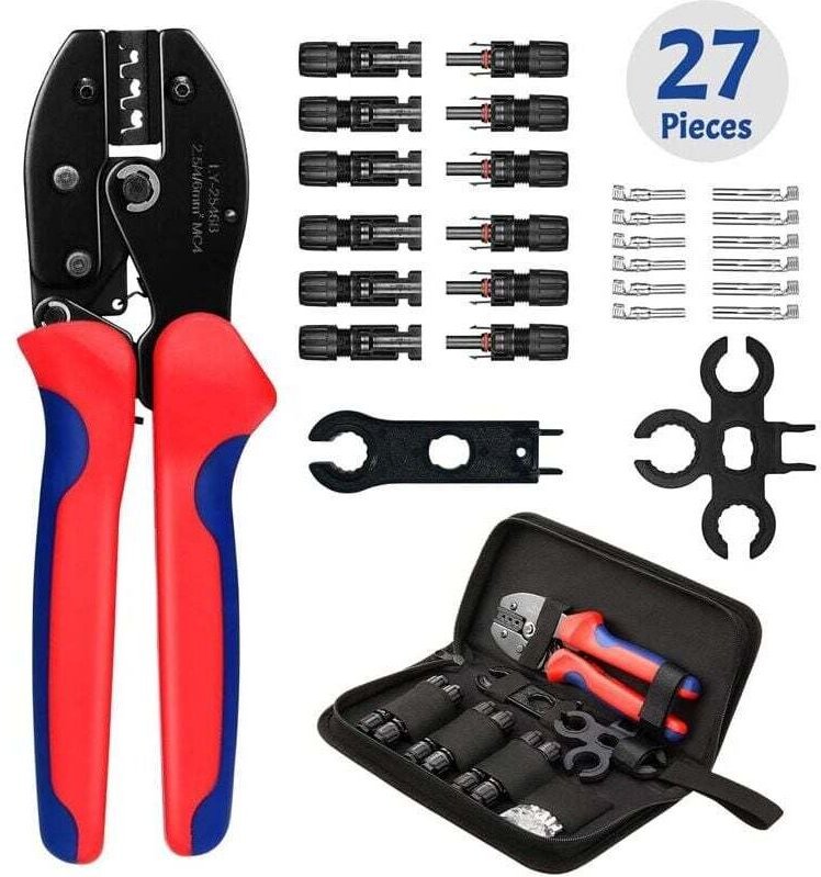 27-teiliges Crimpwerkzeug-Set, Solar-Crimpwerkzeuge, 1 Crimpwerkzeug, 1 Abisolierwerkzeug mit 6 Paar Stecker- und Buchse...