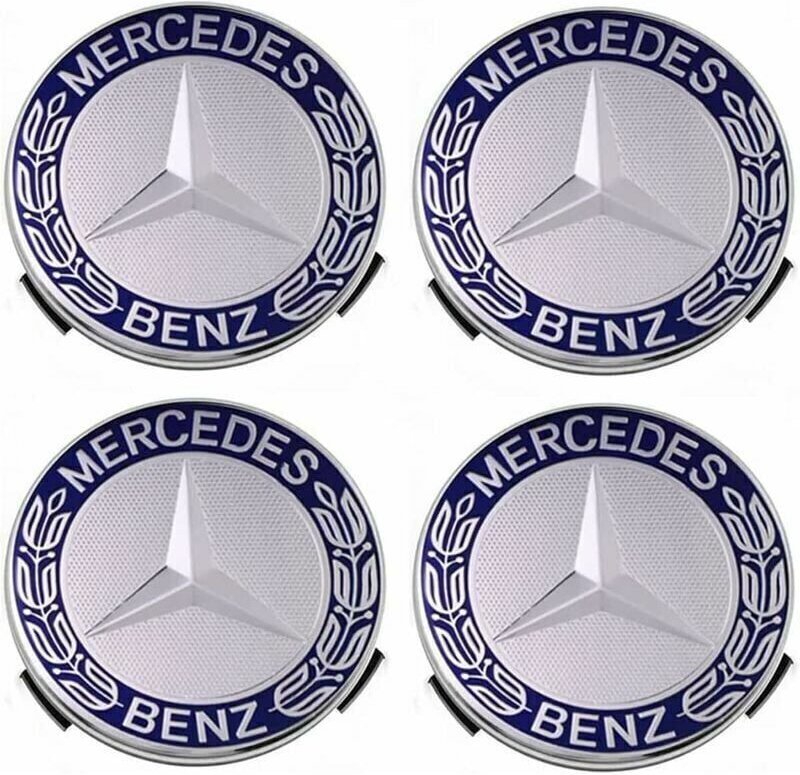 Satz mit 4 Radkappen, passend für Mercedes-Benz 75 mm – Blau, TRIMEC
