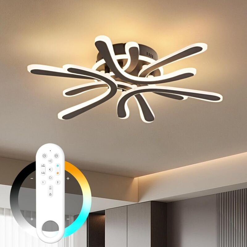 Amdelne LED Deckenleuchten Modern 40W Wohnzimmerlampe 55cm Blütenblatt Design Deckenlamape mit Fernbedienung Hängelampen...